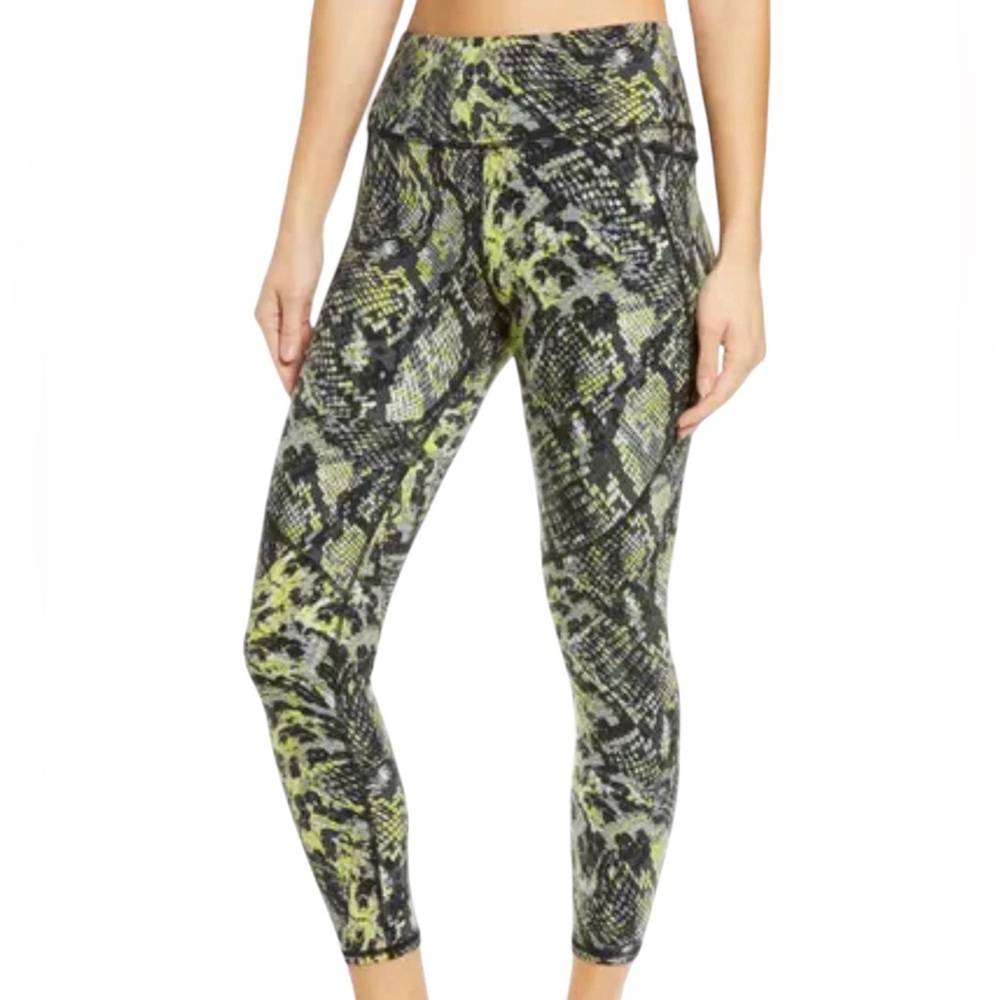 Sweaty Betty Power Pocket Workout Leggings Black Green Snakeskin High Waisted XS